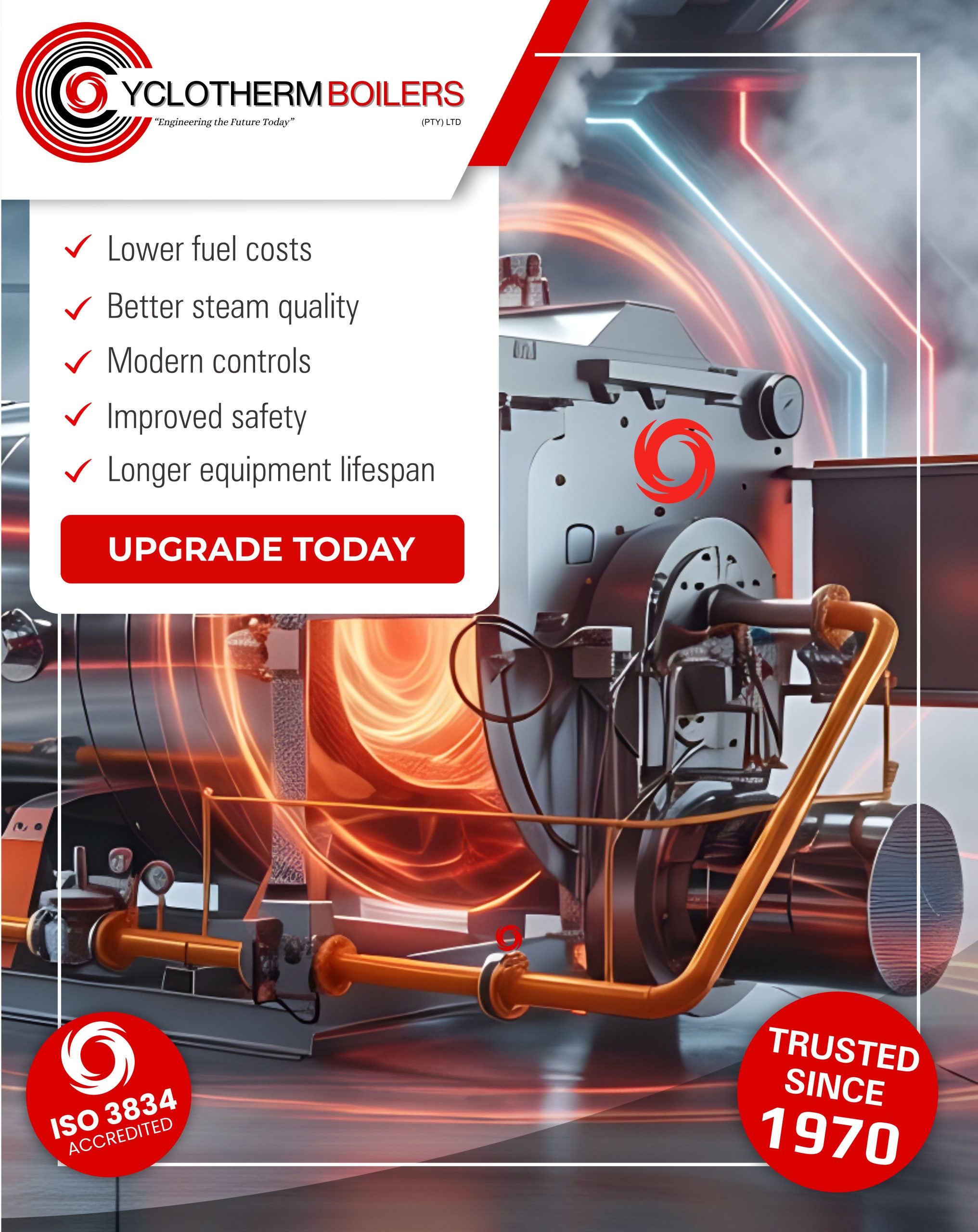 20260902 Steam System Modernisation Hot gases travel through tubes. Water surrounds the tubes. Result: stable, efficient steam.